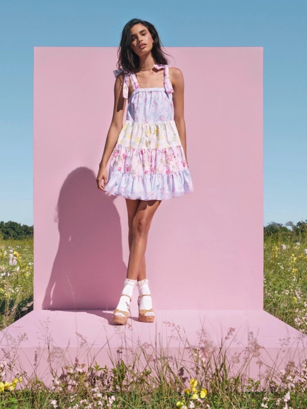 NWOT LoveShackFancy x Target Jeanne in Mixed Floral Sleeveless Tiered Dress L